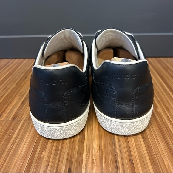 GUCCI Ace Signature Sneaker Embossed Black Monogram Leather Stripe - Picture 8 of 10